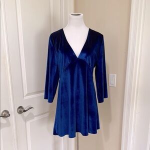 Tularosa Revolve Ryland 3/4 Sleeve in Aegean Blue Velvet Mini Dress Size Large